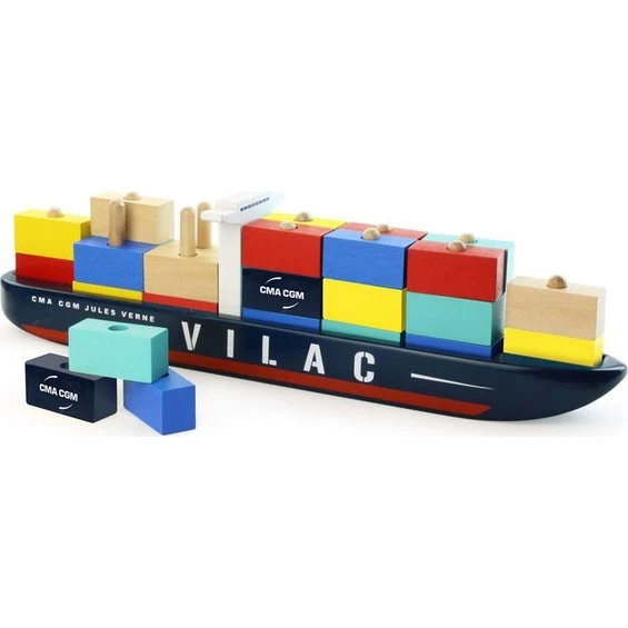 Vilac Bateau Porte-conteneurs Jules Verne en bois