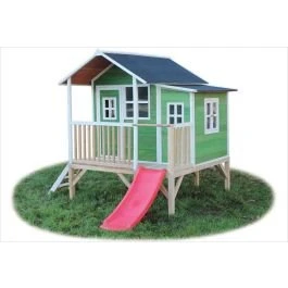 Exit Loft 350 Vert - Maison bois pour enfant sur pilotis avec véranda et toboggan