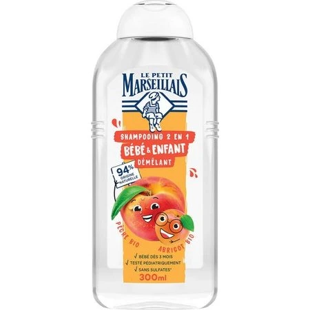 Le Petit Marseillais Shampoing 2en1 Bébé Abricot et Pêche 300ml