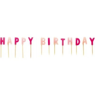 Amscan Bougies Happy Birthday 7 cm Rose 13 pièces