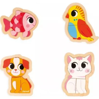 Janod - Lot de 4 puzzles évolutifs animaux de compagnie