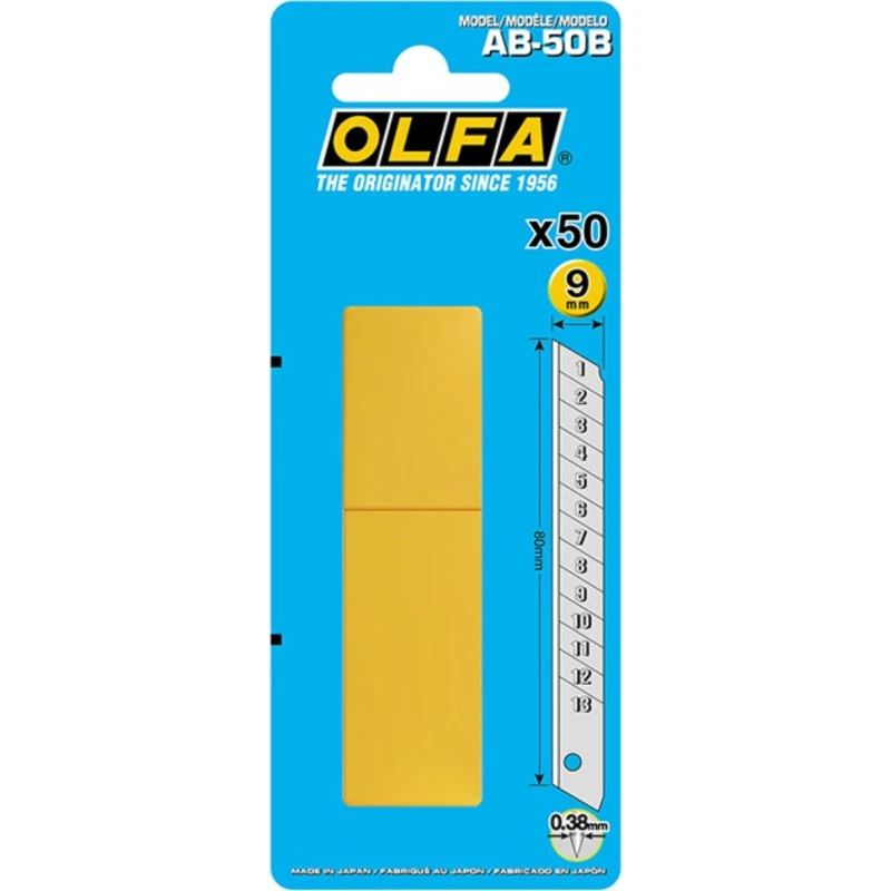 Olfa Lame de cutter 9 mm, 50 unités argentées