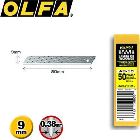 OLFA Lame de cutter 9 mm, 50 unités