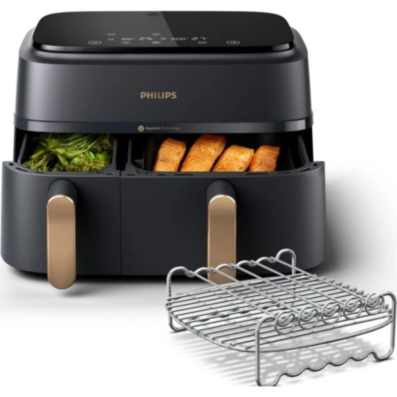 PHILIPS NA352/04 Friteuse sans huile double panier 9L Noir/Doré
