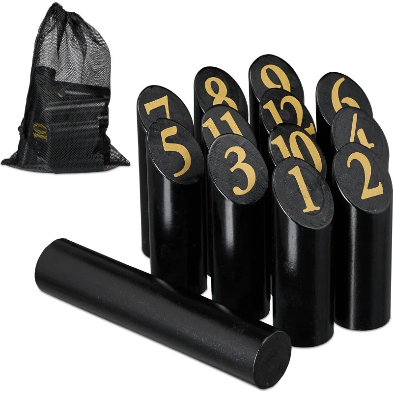 Kubb en bois noir avec sac de transport