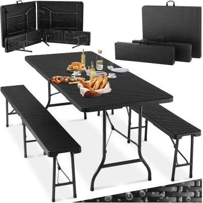 TecTake Table de camping pliable noir aspect rotin