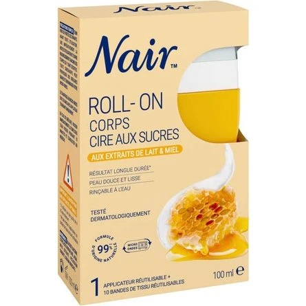 Nair Roll-On Cire au Sucre 100ml, Lait & Miel
