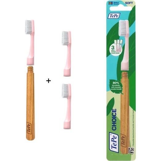 TePe Choice Brosse à dents en bois + 3 têtes soft verte