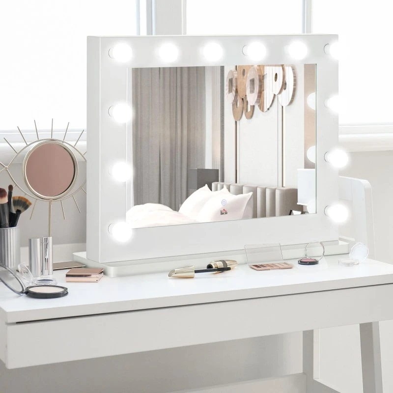 HOMCOM Miroir Maquillage Hollywood Lumineux 12 LED Blanc