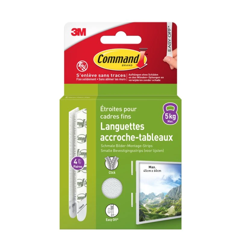 3M Command Languettes Adhésives Étroites Blanches - 4x2