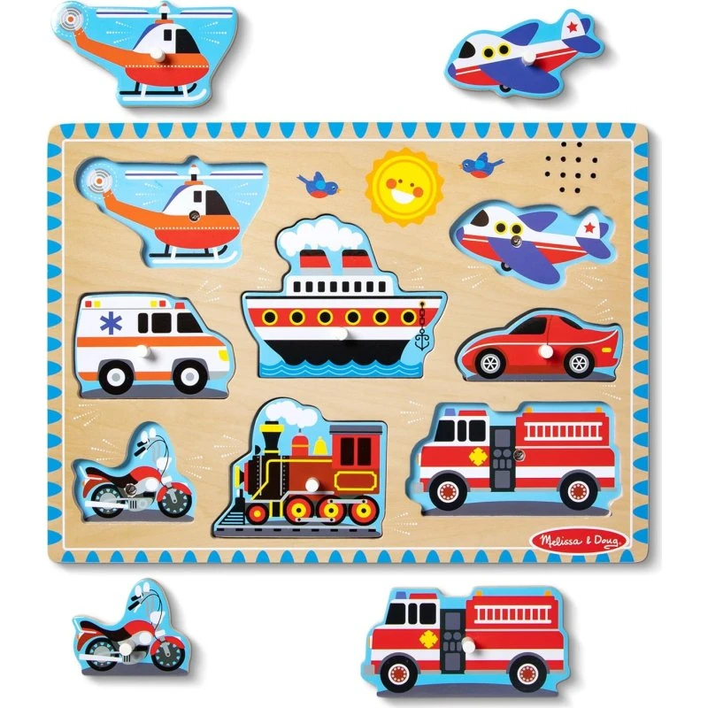 Melissa & Doug - Puzzle Sonore Véhicules en Bois