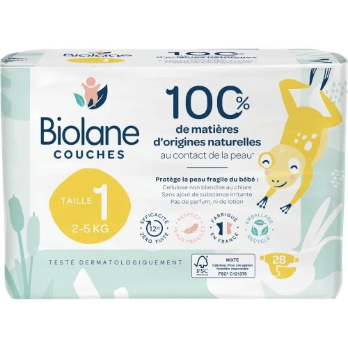 Biolane Couches Naturelles Taille 1 (2–5 kg) – 28 unités