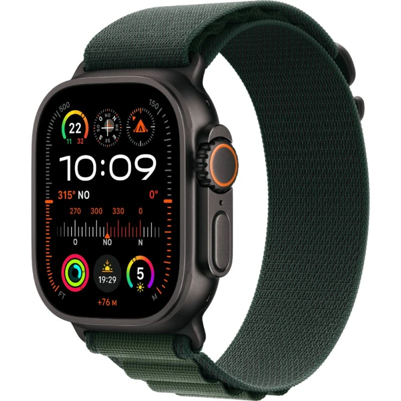 Apple Watch Ultra 2 49 mm Titane Noir, Bracelet Alpine Loop Vert