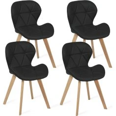 ROBINE - Lot de 4 chaises en PU noir avec pieds en bois