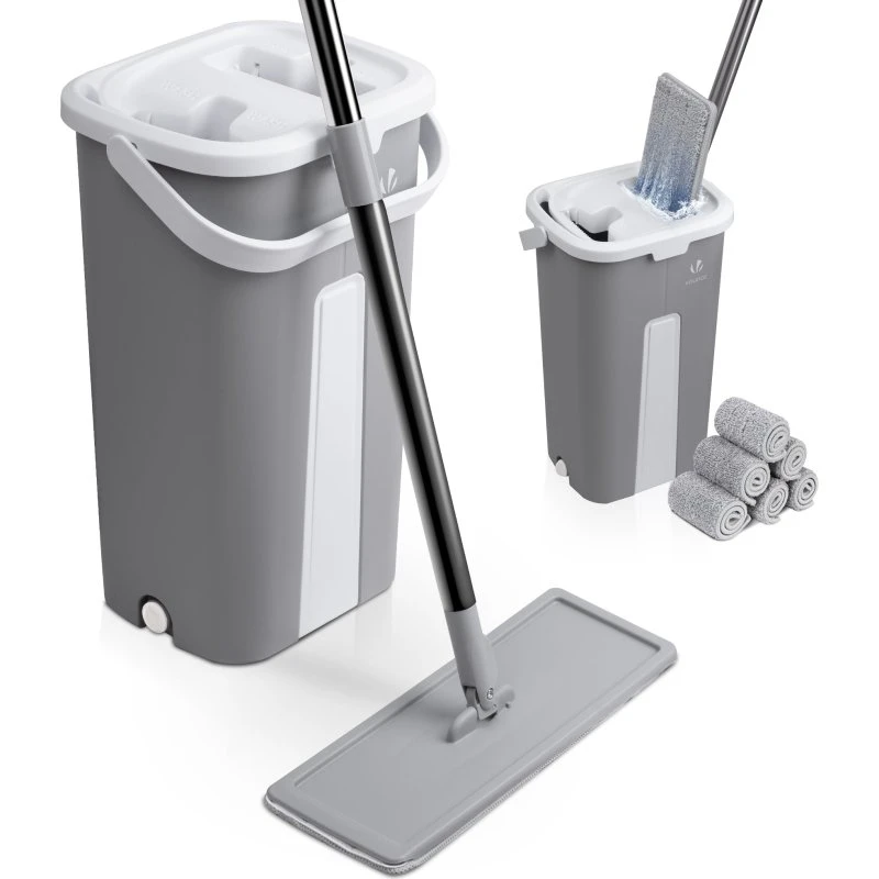 Vounot Balai Microfibre 2 en 1 Gris avec 6 Serpillières Réutilisables