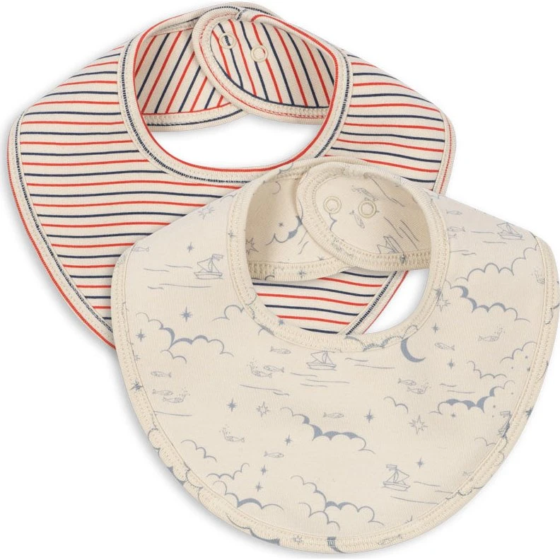 KONGES SLOJD Lot de 2 bavoirs stripe tricolore petit/cielo marino