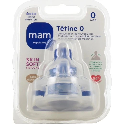 MAM Tétine anatomique silicone débit 1 - Lot de 2