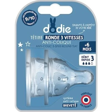 Dodie Tétine Ronde 3 Vitesses Anti-colique +6mois X2