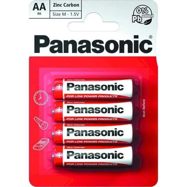 Panasonic Piles Salines R6 AA Zinc Carbone 1,5 V (4 unités)