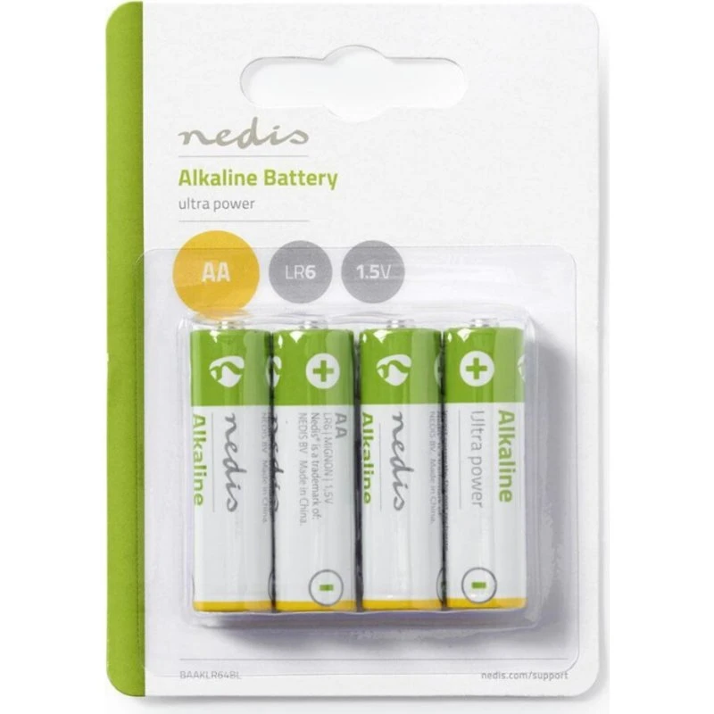 Nedis Piles Alcalines AA 1,5 V - 4 Pièces Vert/Jaune
