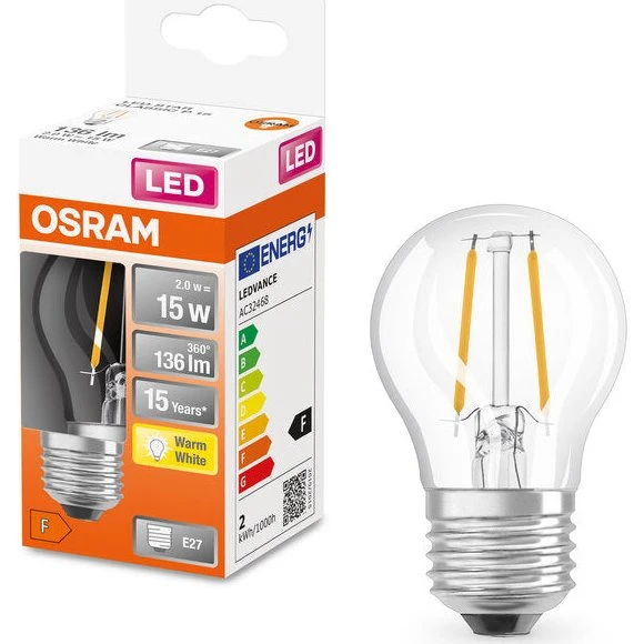 OSRAM LED SUPERSTAR CL P FIL 1,5W E27 827
