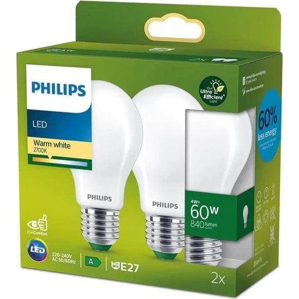 Philips Ampoule LED Filament 60W Équivalent E27 x2