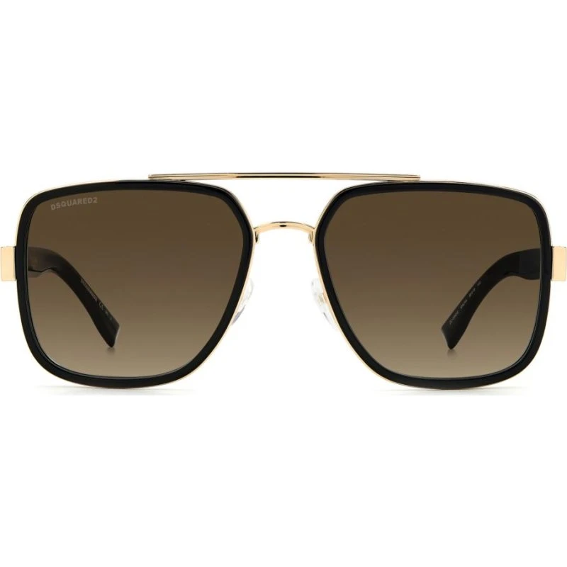Dsquared2 D2 0060/S Lunettes de Soleil Carrées Homme - Noir/Or