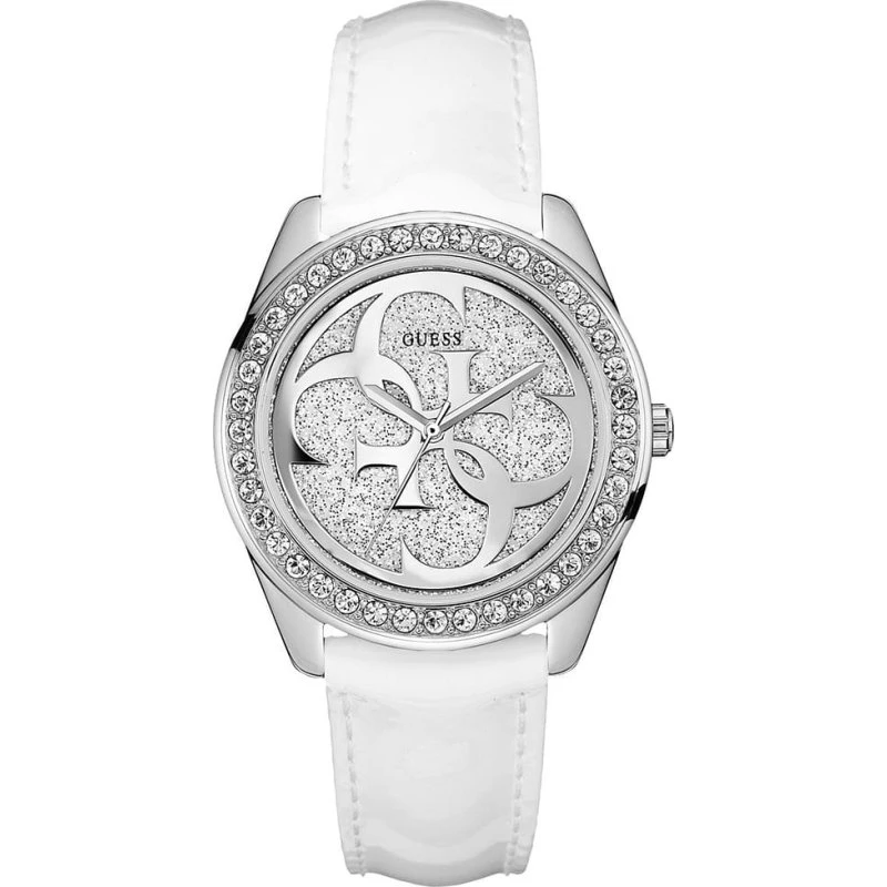 Guess G Twist Montre Femme Cuir Blanc Pailleté 39mm