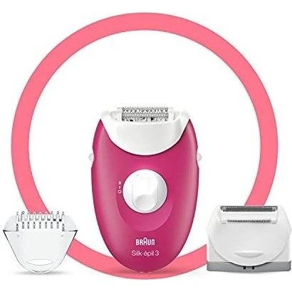 Braun Silk-épil 3 Épilateur Femme Rose Framboise, 3 Accessoires