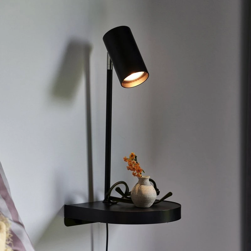 Nordlux Applique murale Cody noire avec tablette et port USB