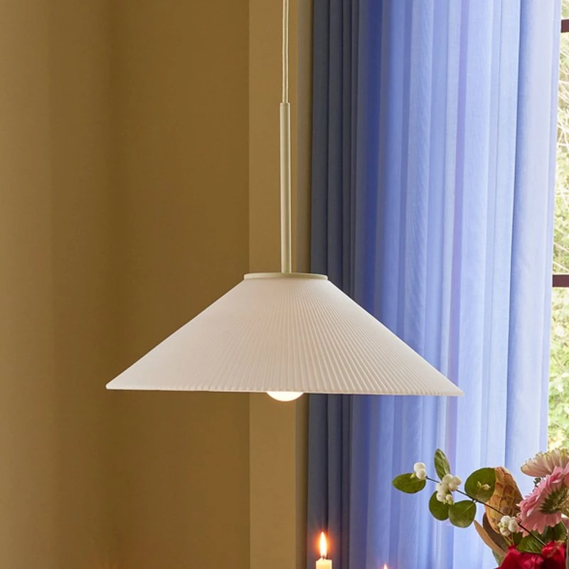 Hübsch Suspension Solid - Verre Strié Blanc et Cordon Beige