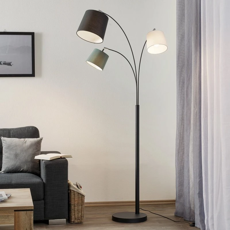 By Rydéns Lampadaire Foggy Noir - 3 Abat-jours en Tissu