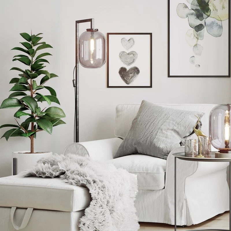 Lampadaire Rydéns Leola en verre gris fumé et métal noir