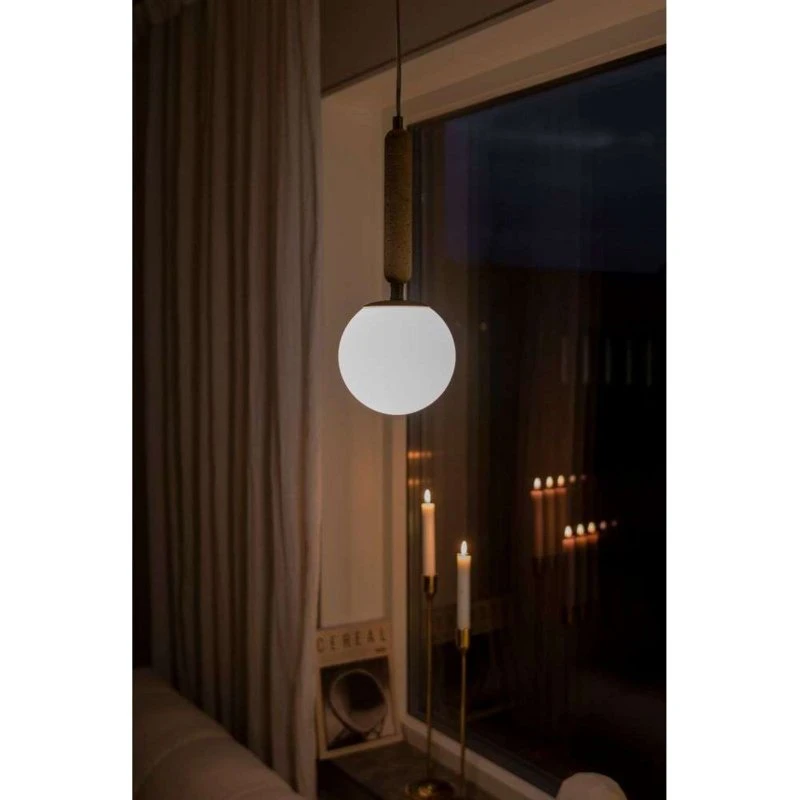 Suspension Torrano Globen Lighting - Travertin et Verre, Beige, 40 cm