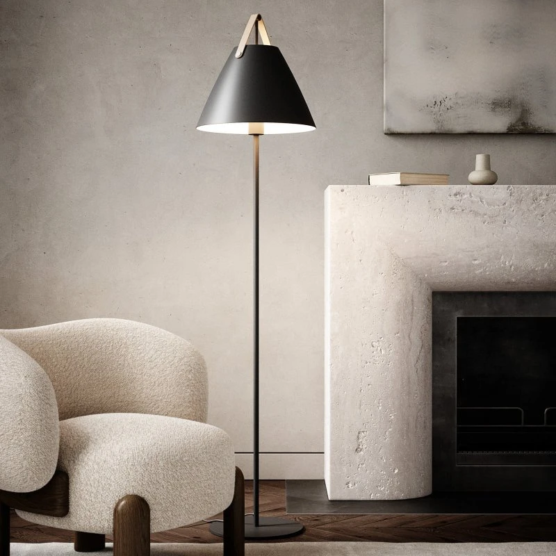 Nordlux DFTP Strap - Lampadaire en métal avec détails en cuir, noir
