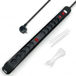 Multitake 10 prises 2 interrupteurs parasurtenseur + 100 colliers