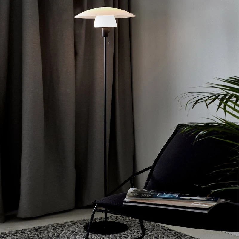 Nordlux Lampadaire Verona - Abat-jour en verre opale blanc et noir