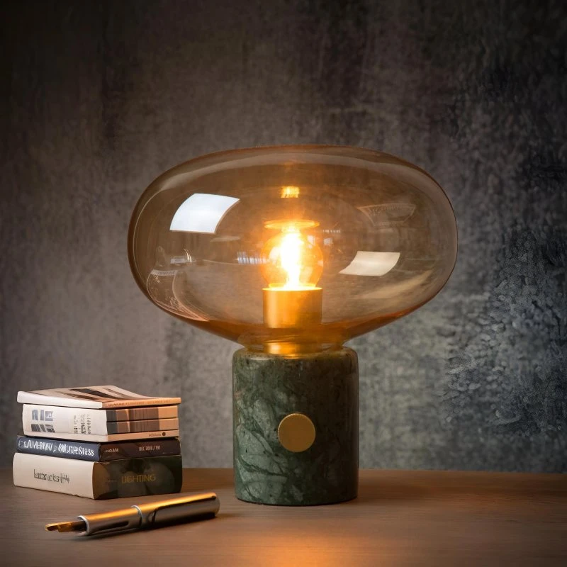 Lucide Lampe à poser Charlize, Marbre Vert et Verre Ambre
