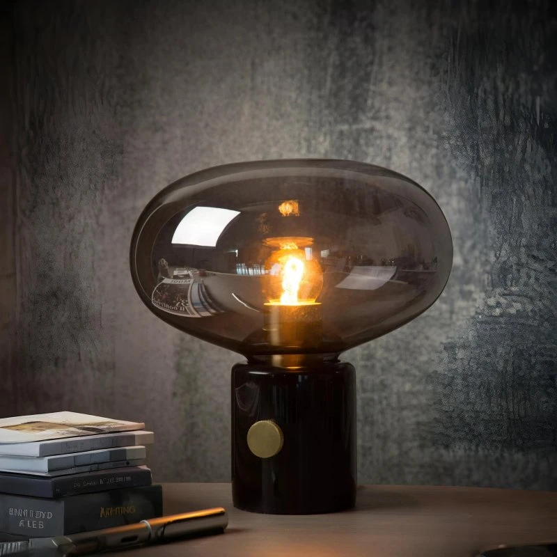 Lucide Lampe à poser Charlize, Marbre et Verre Gris Fumée