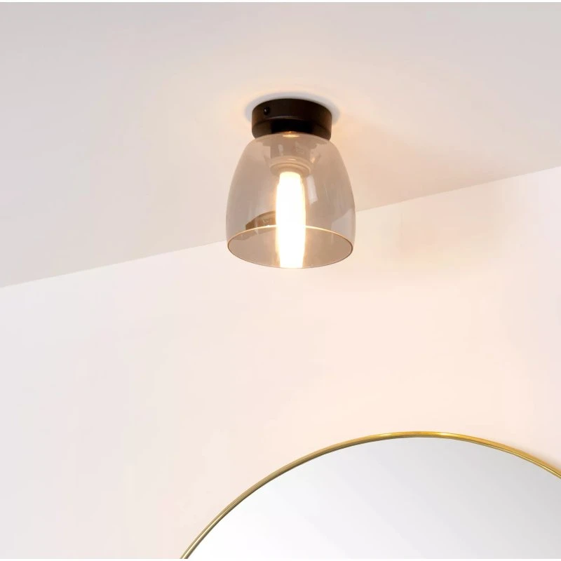 Lucide Plafonnier Tyler Dimmable Noir et Verre Fumé