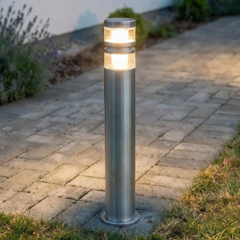 Lindby Borne lumineuse extérieure Lanea, Inox, Gris