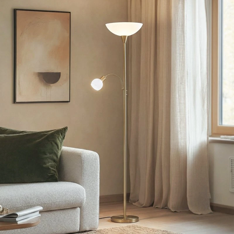 Lindby Lampadaire Elaina Laiton et Blanc - 183cm