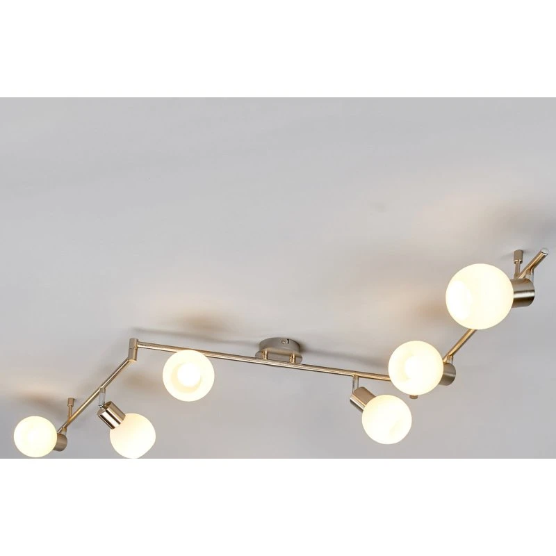 Lindby Plafonnier Elaina, 180 cm, Nickel et Verre Opale, 6 Lampes