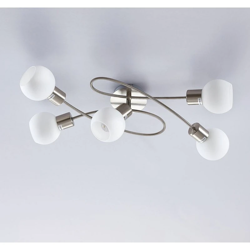 Lindby Plafonnier Elaina Nickel, 5 Lampes E14, Moderne