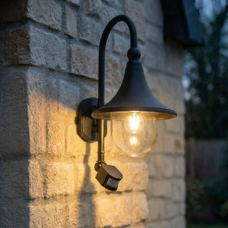 Lindby Daphne Applique Extérieure avec Détecteur, Noir, Aluminium