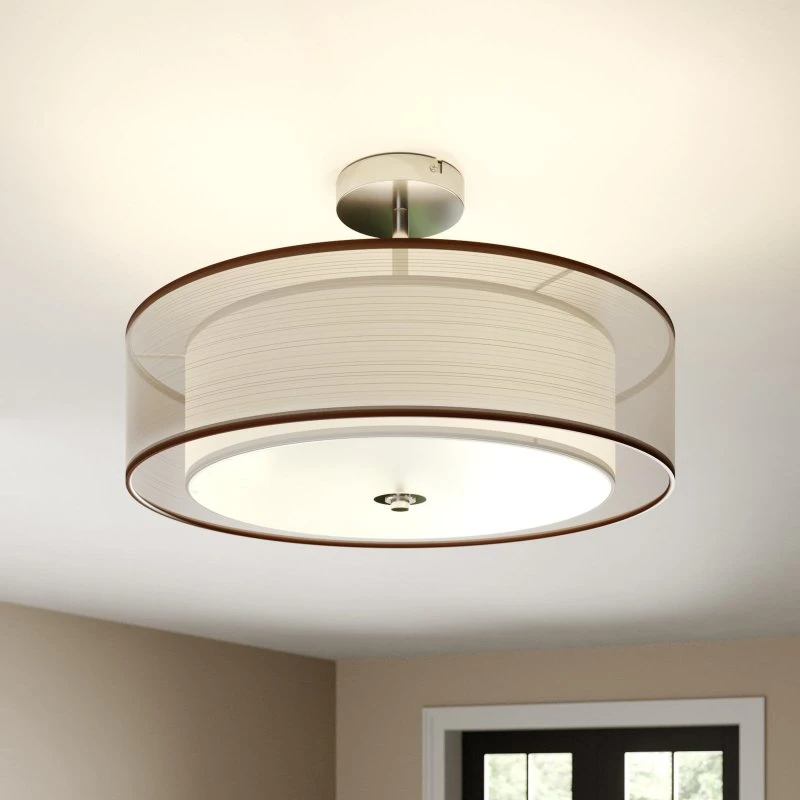 Plafonnier Lindby Pikka, Textile Marron et Blanc, Ø 50 cm