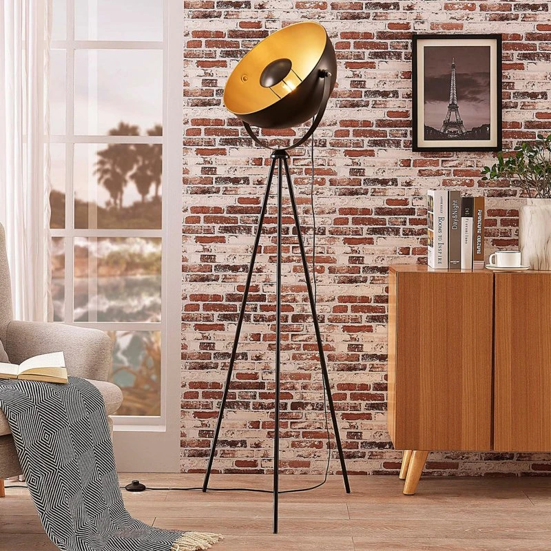 Lampadaire sur pied Lindby Meline, Noir et Or