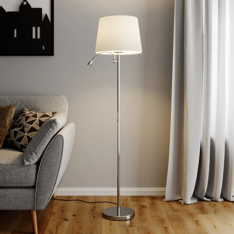Lampadaire Benjiro Lindby Blanc et Chrome