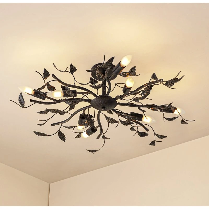 Plafonnier Lindby Yos Noir et Or, 85 cm, 8 Lampes E14
