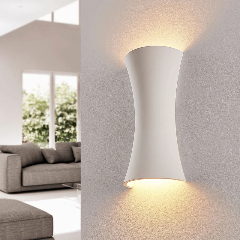 Lindby Applique Murale Edon, Blanche, Plâtre, Concave, 30 cm